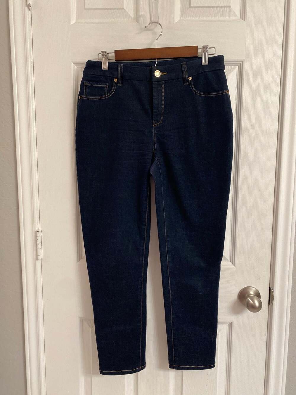Chico's So Slimming Girlfriend Jeans Slim Leg Ankle Dark Wash Denim Size 4R / 0R